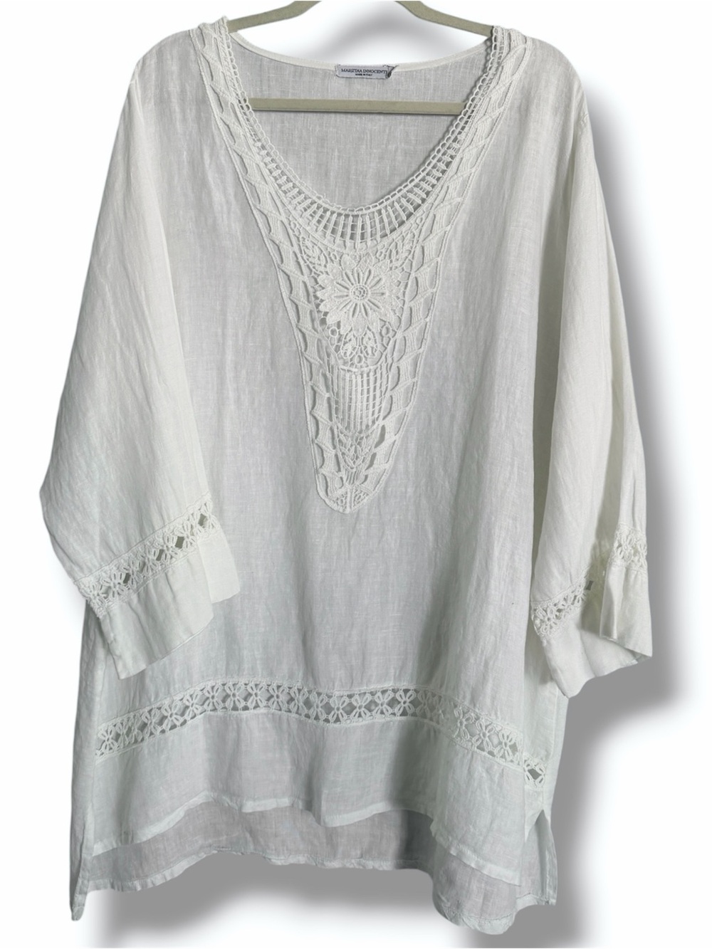 Martina Innocenti Italian Linen Lace Tunic Top Size 3X White